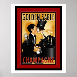 Affiche d'or vintage d'annonce de Champagne de