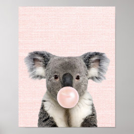 AFFICHE D'OURS KOALA SOUFFLANT UN BUBBLE GUM ROSE