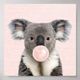 AFFICHE D'OURS KOALA SOUFFLANT UN BUBBLE GUM ROSE