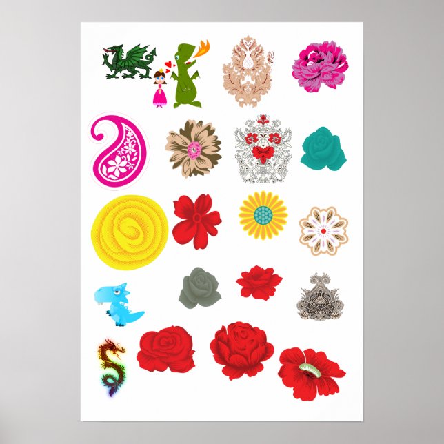 Affiche Dragon Floral | Impression d'art mural vin (Devant)