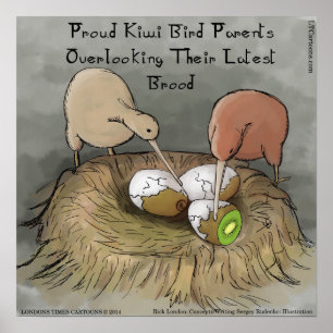 Affiche drôle d'oiseaux Kiwi prenant soin de leur
