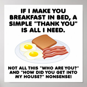Affiche drôle du petit déjeuner au lit