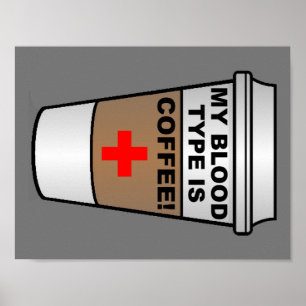 Affiche drôle sur le café et les groupes sanguins