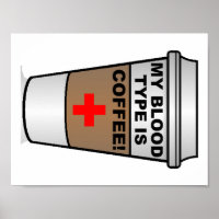 Affiche drôle sur le café et les groupes sanguins
