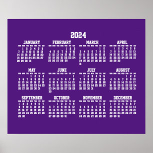 Affiche du calendrier annuel violet 2024