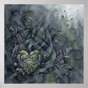 Affiche du chardon au cœur celtique tartan vert fo