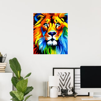 Affiche du chat lion arc-en-ciel - Impression d'ar
