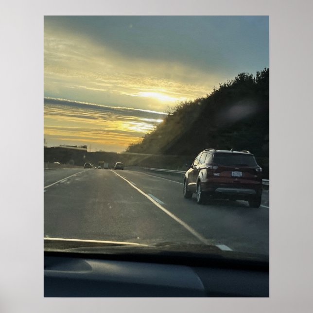 Affiche du coucher du soleil sur la route (Devant)