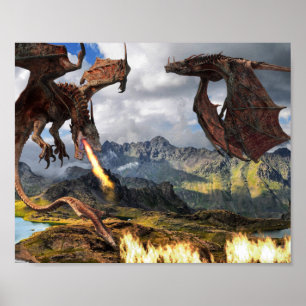 Affiche du dragon rouge wyvern cracheur de feu