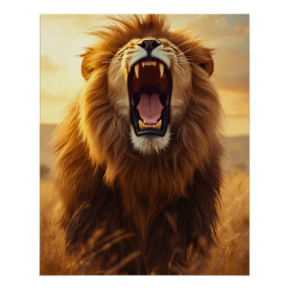 Affiche du lion rugissant majestueux