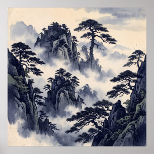 Affiche du Mont Pin à l'encre bleue