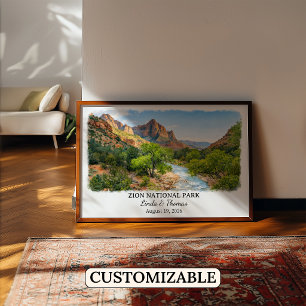 Affiche du Parc National de Zion Utah, Aquarelle,