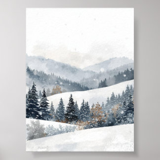 Affiche du paysage de neige de la forêt d'hiver