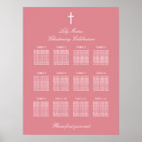 Affiche du plan de table de baptême rose 12 tables