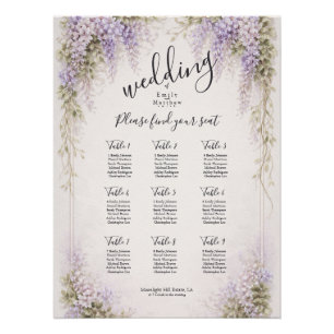 Affiche du plan de table de mariage aux glycines d