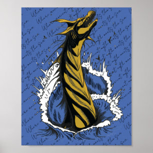 Affiche du serpent monstre marin doré des vagues d