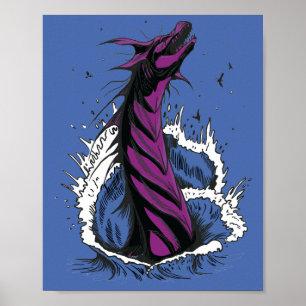 Affiche du serpent monstre marin violet des vagues