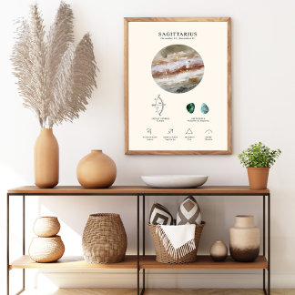 Affiche du signe zodiacal Sagittaire avec pierre d