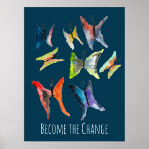 Affiche du slogan des papillons couleur aquarelle