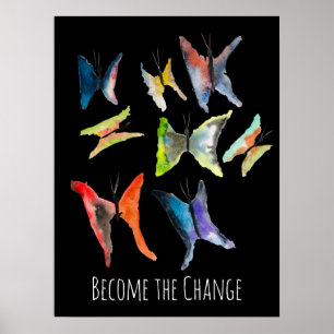 Affiche du slogan des papillons couleur aquarelle