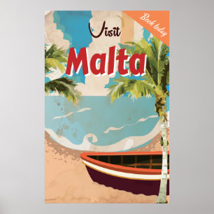 Affiche du Vintage voyage de vacances à Malte.