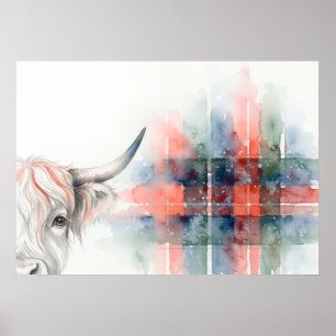 Affiche écossaise de vache des Highlands à tartan