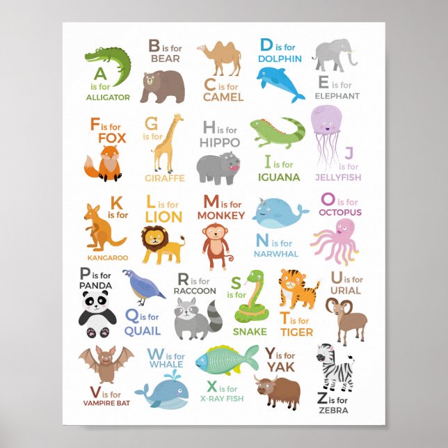 Affiche Éducative Alphabet Animal A - Z Enfants (Devant)