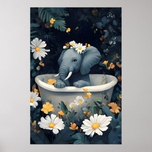 Affiche éléphant dans baignoire, Affiche d'animal 