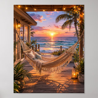 Affiche esthétique de hamac de maison de plage océ