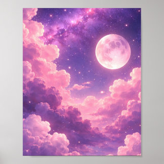 Affiche esthétique de la galaxie rose violet lune 