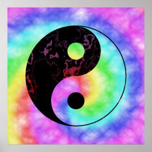 Affiche fanée de Yin Yang d'arc-en-ciel