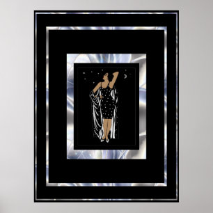 Affiche Fille Glamour Vintage Cadre Noir Argent