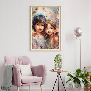 Affiche Filles magnifiques avec des fleurs
