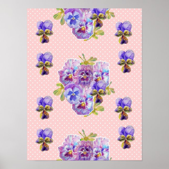 Affiche Fleur de pensée rose Pansy Shabby Chic (Devant)