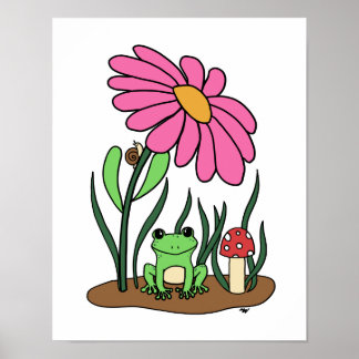 Affiche Fleur et Grenouille Mignonne 