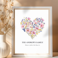 Affiche Fleur Sauvage du Cœur avec Nom de Famille