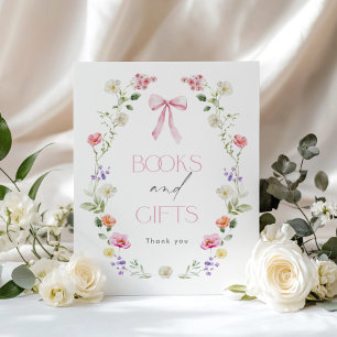 Affiche Fleurs sauvages ruban rose Livres et cadea