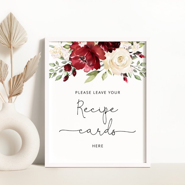 Affiche florale burgonde laissez votre carte de re (Créateur téléchargé)