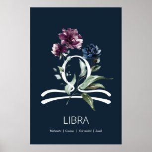 Affiche Florale moderne Zodiac Star Sign Libra