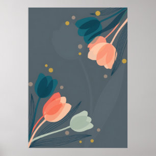 Affiche florale Tulipes Corail sarcelle Milieu de 