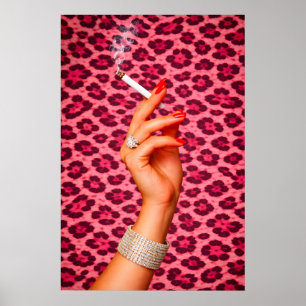 Affiche Glamour Léopard Rose, Cigarette de Mode Ch