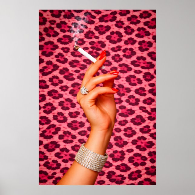 Affiche Glamour Léopard Rose, Cigarette de Mode Ch (Devant)