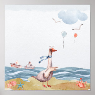 Affiche Goose et Ballons à l'aquarelle