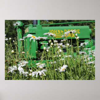 Affiche Green Tractor and Flowers