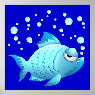 Affiche grincheuse de bande dessinée de poissons