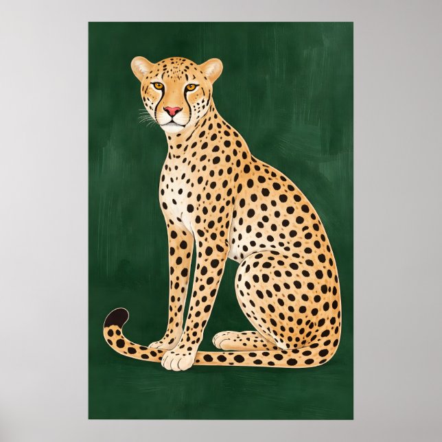 Affiche Guépard, Fond Vert, Animal Moderne (Devant)