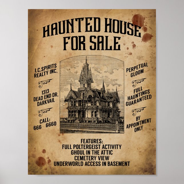 Affiche Halloween Maison Hantée À Vendre (Devant)