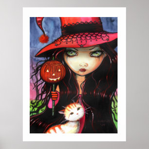 Affiche Halloween Sorcière Chat par Molly Harrison
