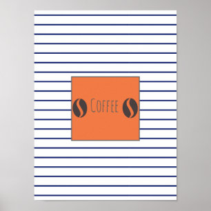 Affiche Haricots de Café Funky Rayures Bleues Assi