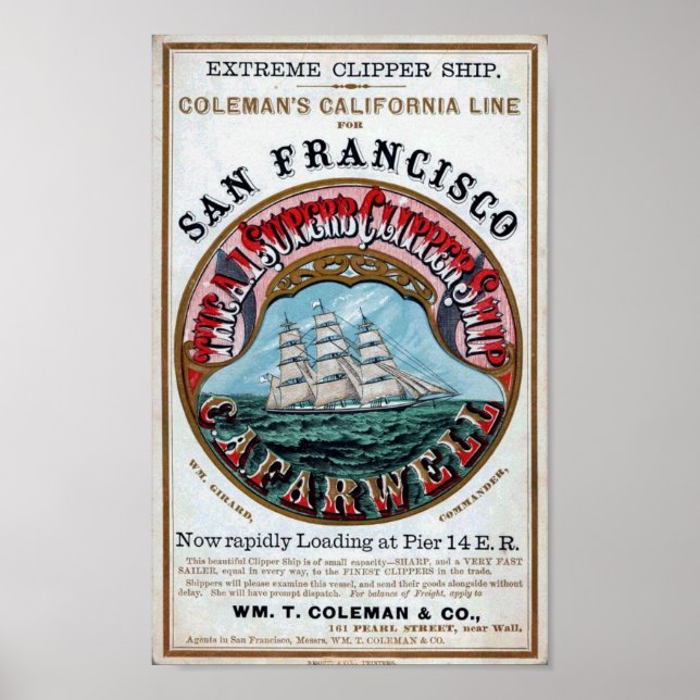 Affiche historique du repro de C.A.FARWELL Clipper (Devant)